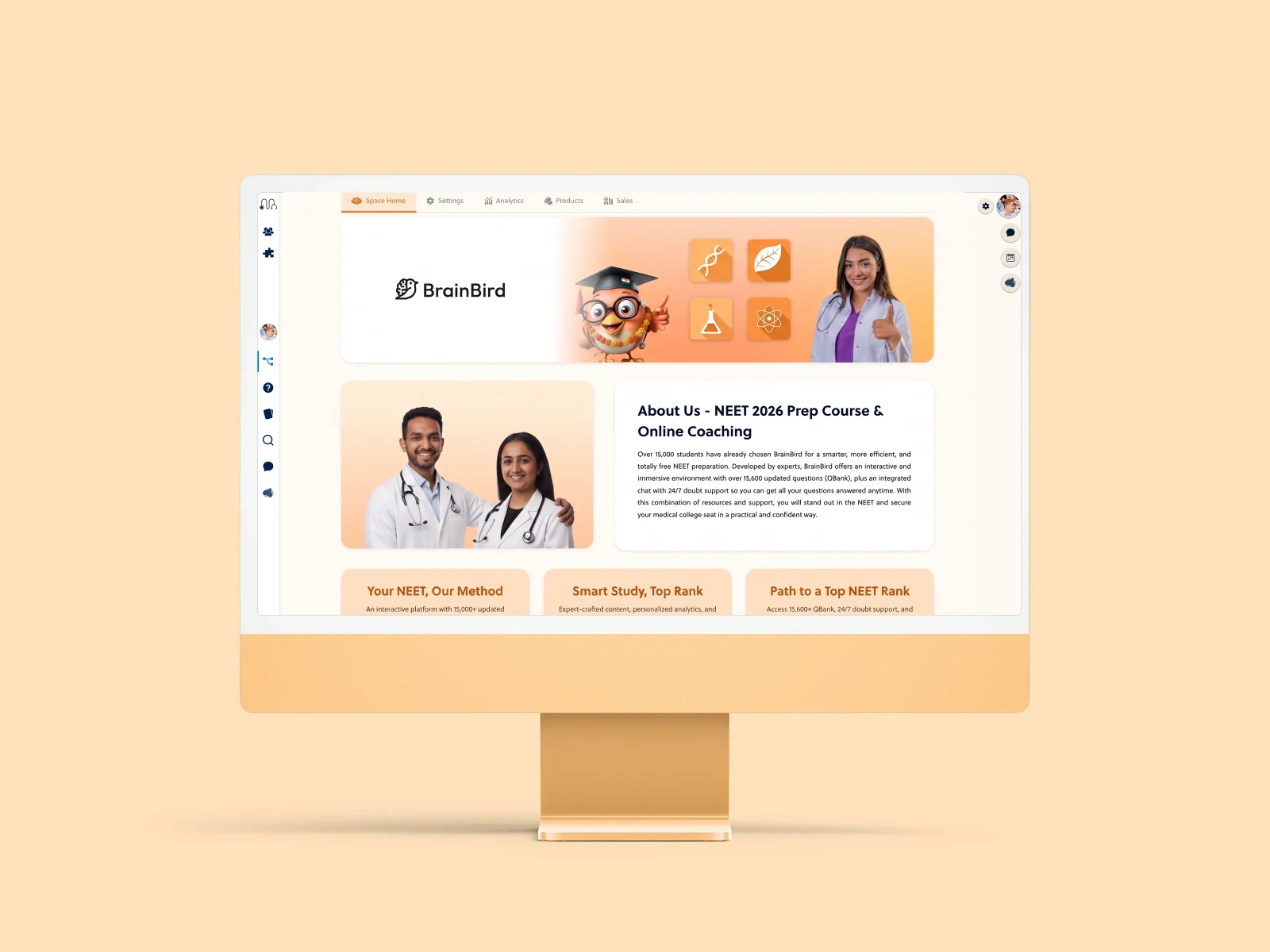 Branded academy landing page example in an orange theme